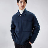 Lapel Zipper Double-faced Woolen Goods Jacket - WOMONA.COM