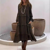Women's Long Sleeve Patchwork Round Neck Ruffles Dress