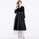 V-neck Waist-controlled Lace-up Large Swing Dress - WOMONA.COM