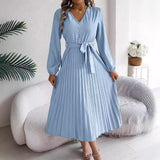 Lace-up Large Hem Pleated Maxi Dress