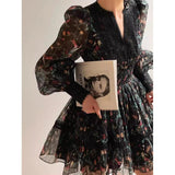 French Retro Printed Dress V-neck