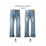 RO Style Lightning Pattern Washed Split Jeans