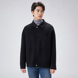 Lapel Zipper Double-faced Woolen Goods Jacket - WOMONA.COM