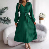 Lace-up Large Hem Pleated Maxi Dress