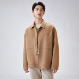 Lapel Zipper Double-faced Woolen Goods Jacket - WOMONA.COM