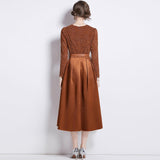 V-neck Waist-controlled Lace-up Large Swing Dress - WOMONA.COM