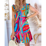 V-neck Loose Print Dress Women - WOMONA.COM
