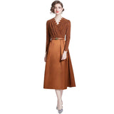 V-neck Waist-controlled Lace-up Large Swing Dress - WOMONA.COM