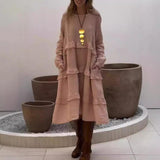 Women's Long Sleeve Patchwork Round Neck Ruffles Dress