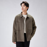 Lapel Zipper Double-faced Woolen Goods Jacket - WOMONA.COM
