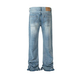 RO Style Lightning Pattern Washed Split Jeans