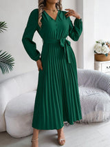 Lace-up Large Hem Pleated Maxi Dress