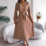 Lace-up Large Hem Pleated Maxi Dress