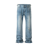 RO Style Lightning Pattern Washed Split Jeans