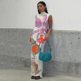 Printed Half Turtleneck Slim Fit Long Dress