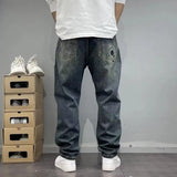 Straight Ripped Spring And Autumn Patch Jeans