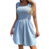 Women's Fitted Waist Pleated Sling Dress - WOMONA.COM