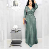 Long Sleeve Bronzing Pleated Puffy Dress