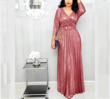 Long Sleeve Bronzing Pleated Puffy Dress