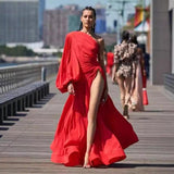 Vacation Style Long Sleeve Draping Effect Dress