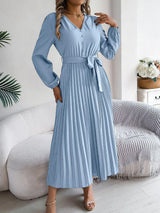 Lace-up Large Hem Pleated Maxi Dress