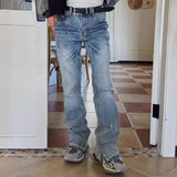 RO Style Lightning Pattern Washed Split Jeans