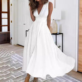 European And American V-neck Chest Wrap Dress - WOMONA.COM
