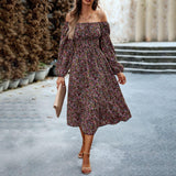 Women's Elegant Printed Square Collar Long Dress - WOMONA.COM