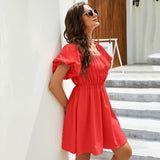 Women's Fashion Puff Sleeve Waist-tight Collar Dress - WOMONA.COM