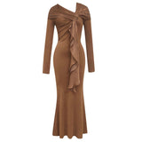 Slim-fit Pleated Ribbon Party Dinner Dress