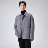 Lapel Zipper Double-faced Woolen Goods Jacket - WOMONA.COM