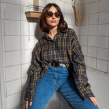 Autumn American Brown Plaid Shirt Women's - WOMONA.COM
