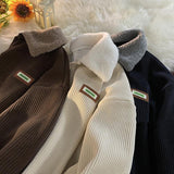 Men's Fleece-lined Thick Corduroy Polo Collar Sweater - WOMONA.COM