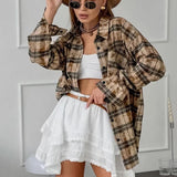 Autumn Waste Soil Style Outer Plaid Shirt - WOMONA.COM