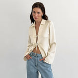 Loose Apricot Cardigan Top Women's Clothing - WOMONA.COM
