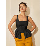 Square Collar Irregular Spaghetti-strap Vest - WOMONA.COM