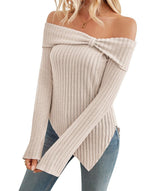 Long Sleeve Sweater Slim Cute Split Shirts Dressy Tops - WOMONA.COM