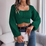 Waist Chiffon Shirt Midriff-baring Top - WOMONA.COM