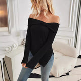Long Sleeve Sweater Slim Cute Split Shirts Dressy Tops - WOMONA.COM