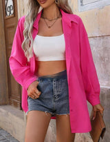 Fashion Loose Candy Color Long Sleeve Shirt Top - WOMONA.COM
