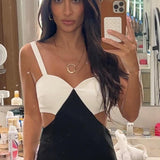 Color Contrast Patchwork Suspender Dress