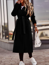 V-neck Lace Up Woolen Coat Top Women