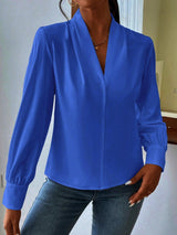 Long Sleeve Design Sense V-neck Loose Top - WOMONA.COM