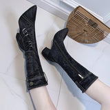 Pointed Toe Thick Heel Denim High Boots For Women - WOMONA.COM