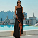 One-shoulder Off-neck Prom Party Slit Evening Dress - WOMONA.COM