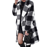 Women's Lapel Long Sleeve Non-buckle Plaid Long Coat