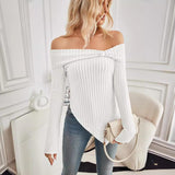Long Sleeve Sweater Slim Cute Split Shirts Dressy Tops - WOMONA.COM