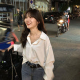 Long Sleeve White Shirt Women's Blouse Chiffon Professional - WOMONA.COM