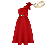 New Fashion Oblique Shoulder Bow Party Dress - WOMONA.COM