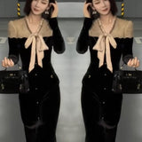 Winter New Long Sleeve Bowknot Single-breasted Slim Fit Skirt